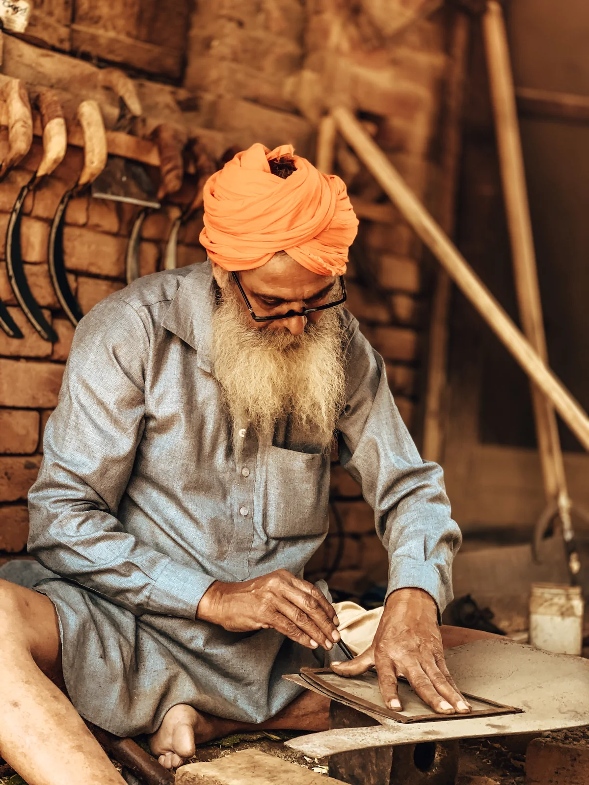 Jagroop Singh working in his carpentry workshop